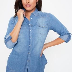 YMI Fitted Chambray Button Down Shirt